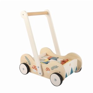 עגלת הליכון מעץ עם קוביות משחק לפעוטות עגלת הליכון מעץ עם קוביות משחק לפעוטות